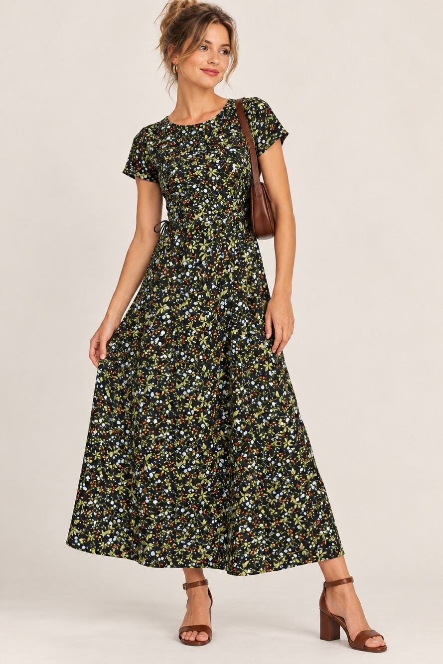 Vtg 90s Liz Baker Floral Maxi Dress 10 Cottagecore Grunge Prairie Y2K Tie Waist